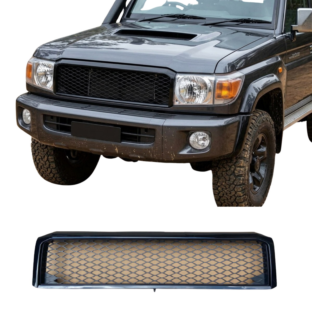 Toyota Land Cruiser VDJ70 Gloss Black Front Grille 70 Series 2007-2024 76 78 79
