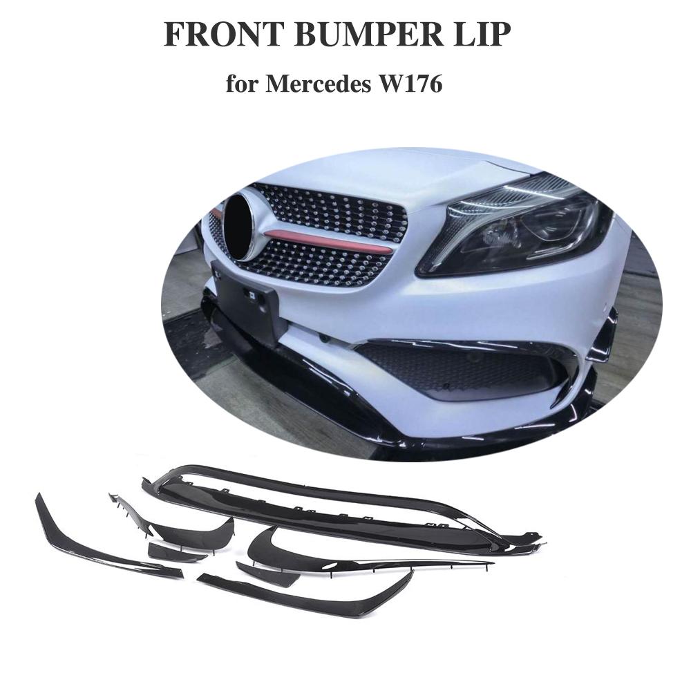 Gloss Black Front Bumper Splitter Lip Kit & Side Blade Canards Suitable For Mercedes-Benz W176 A class 16-18