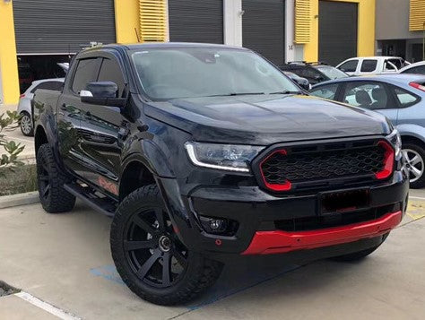 Matte Black Mesh Style Grille Suitable For Ford Ranger PX2 - PX3 With Red Insert