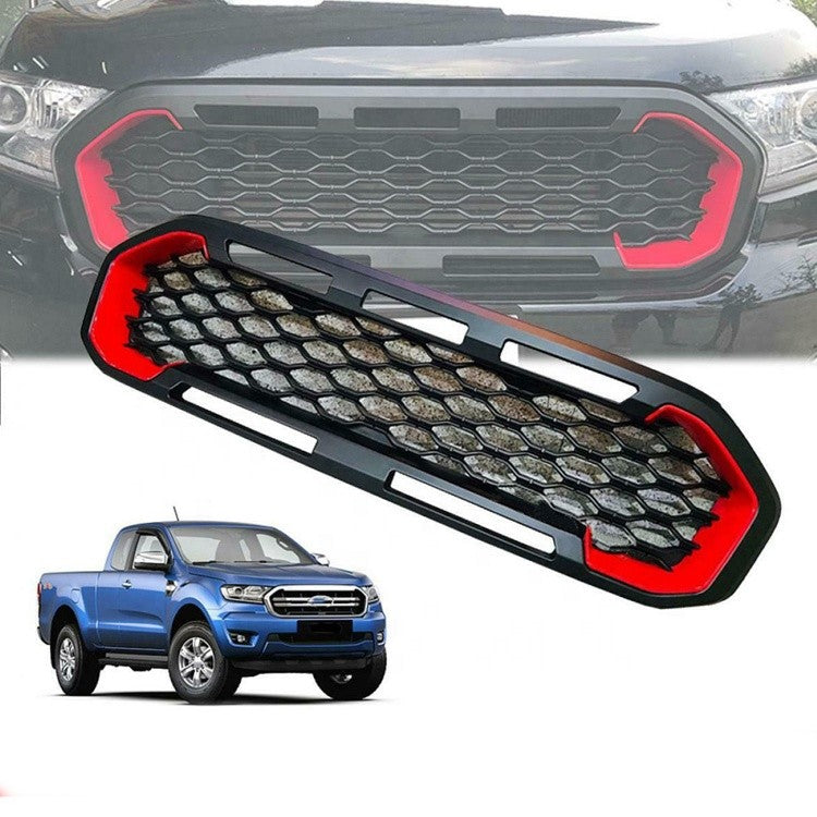 Matte Black Mesh Style Grille Suitable For Ford Ranger PX2 - PX3 With Red Insert