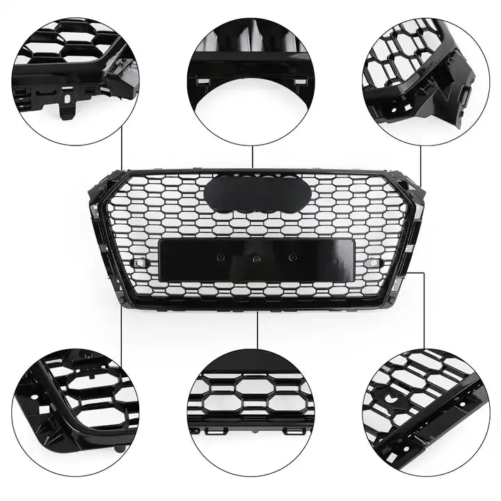 Gloss Black RS4 Style Front Bar Grille Suitable For Audi A4 B9 2016-2019