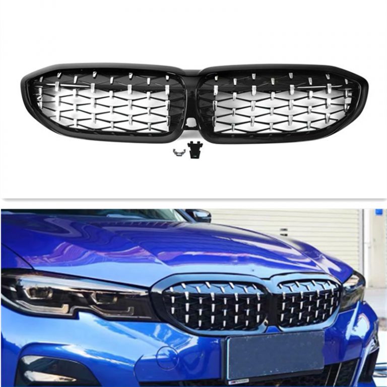 Black & Chrome Diamond Style Front Bumper Bar Grille Suitable For BMW 3 ...